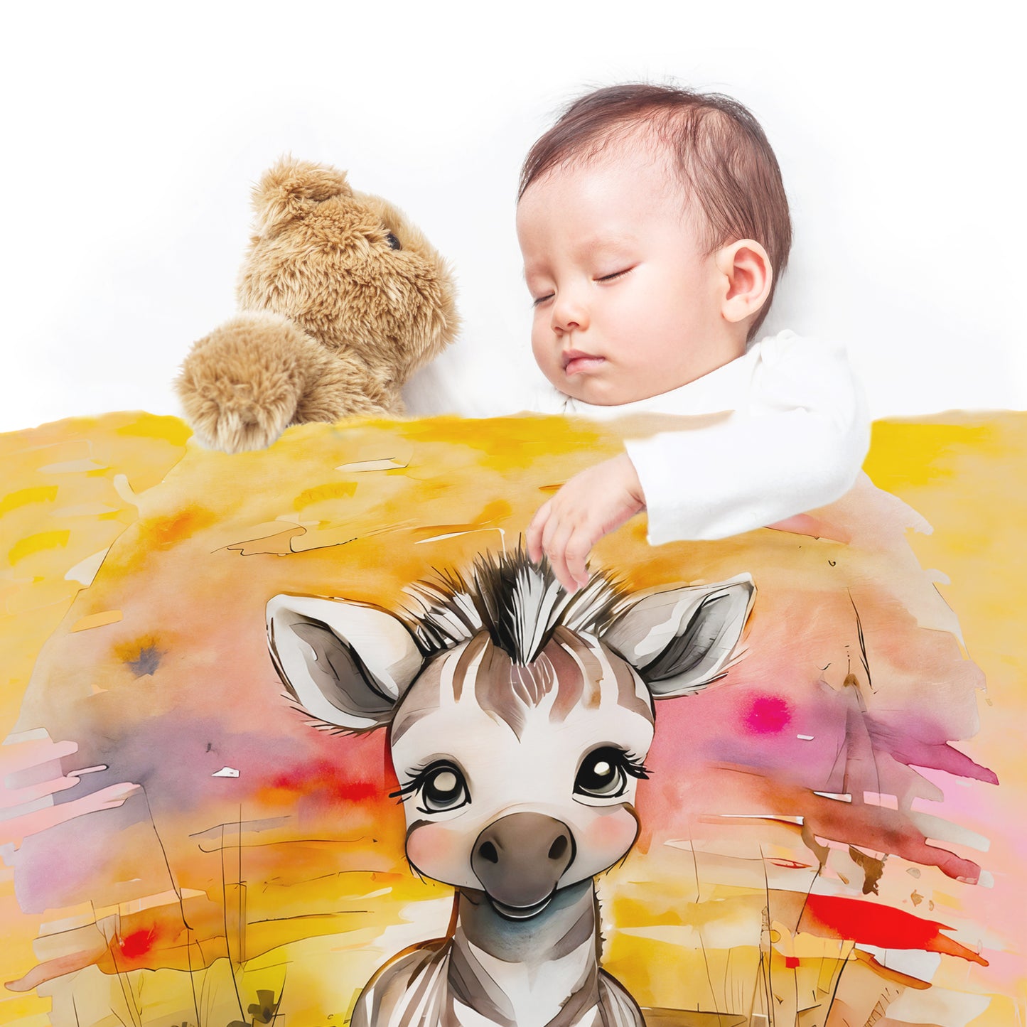 Watercolor Safari Zebra Baby Fleece Blanket