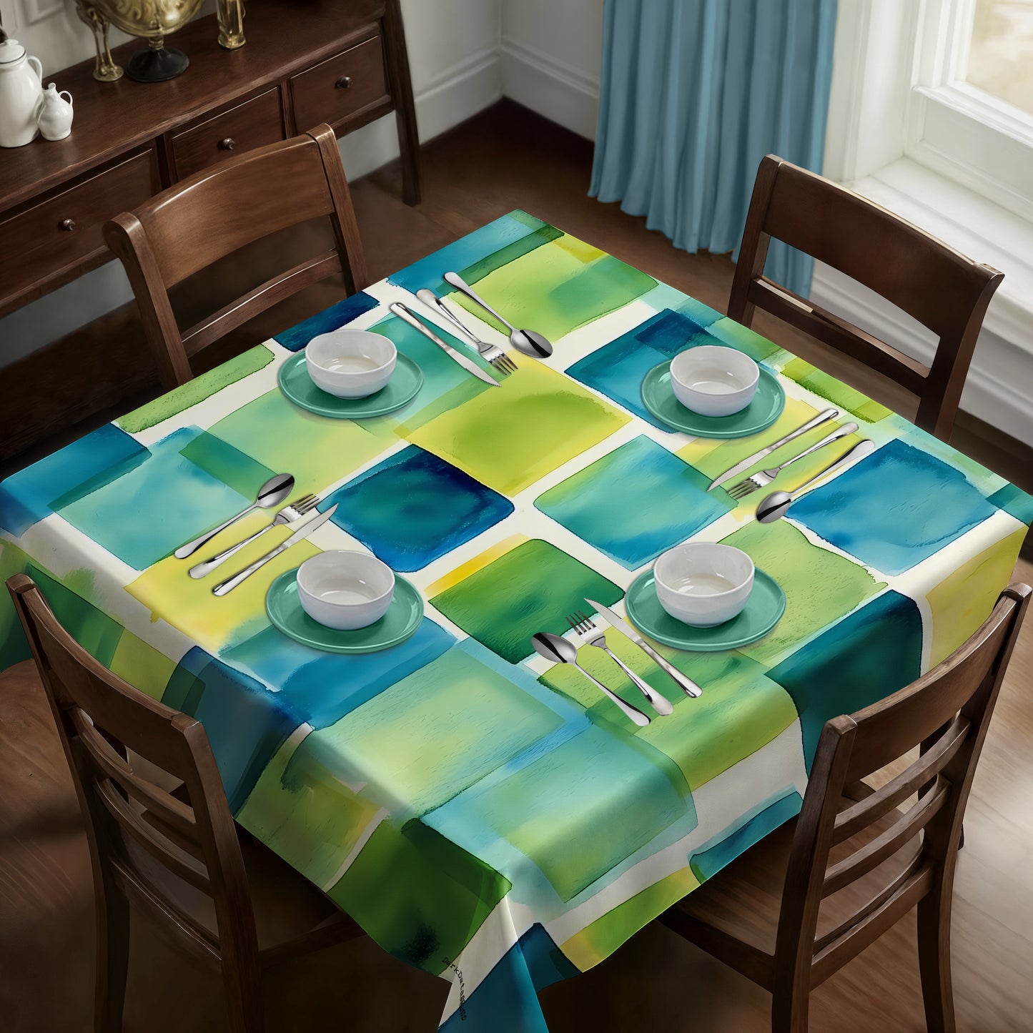 Watercolor Simple Shapes of Squares Square Tablecloth by Wikus Schalkwyk