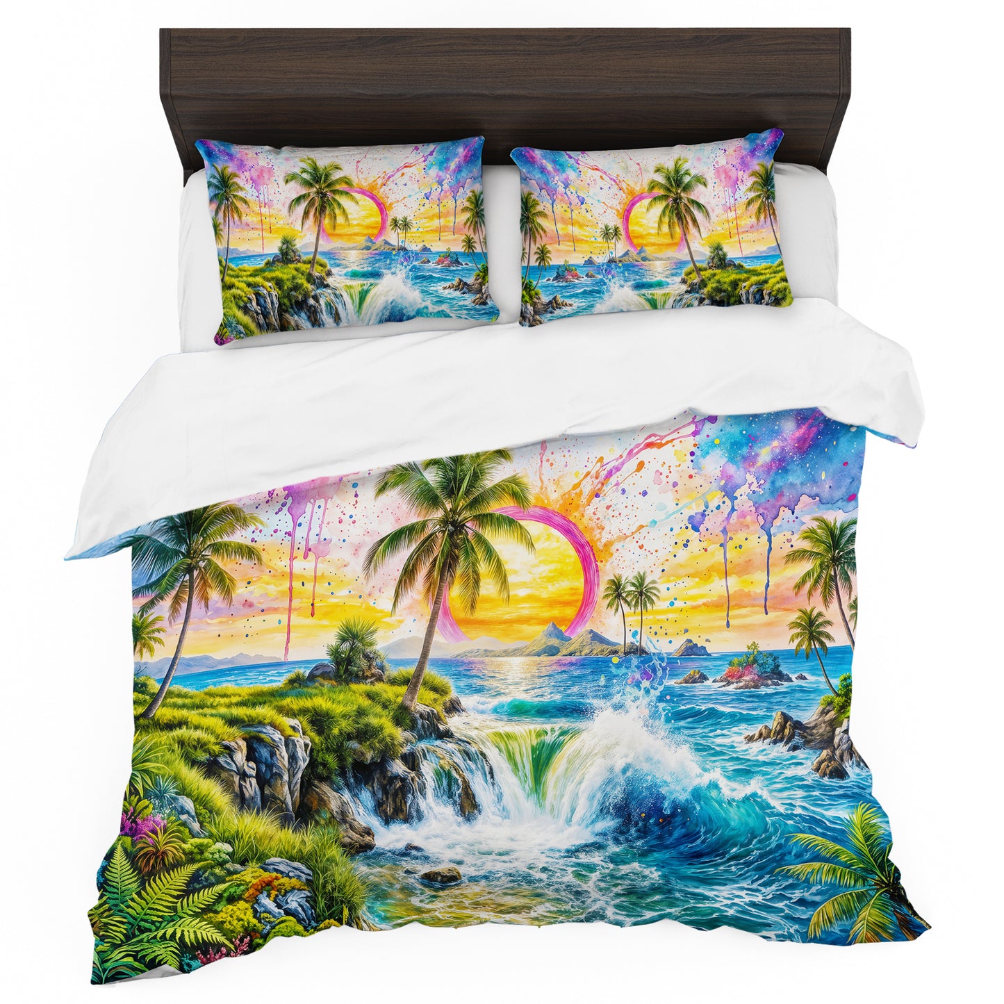 Watercolor Tropical Cascade Duvet Cover Set