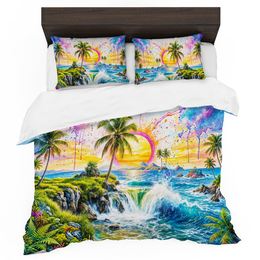 Watercolor Tropical Cascade Duvet Cover Set