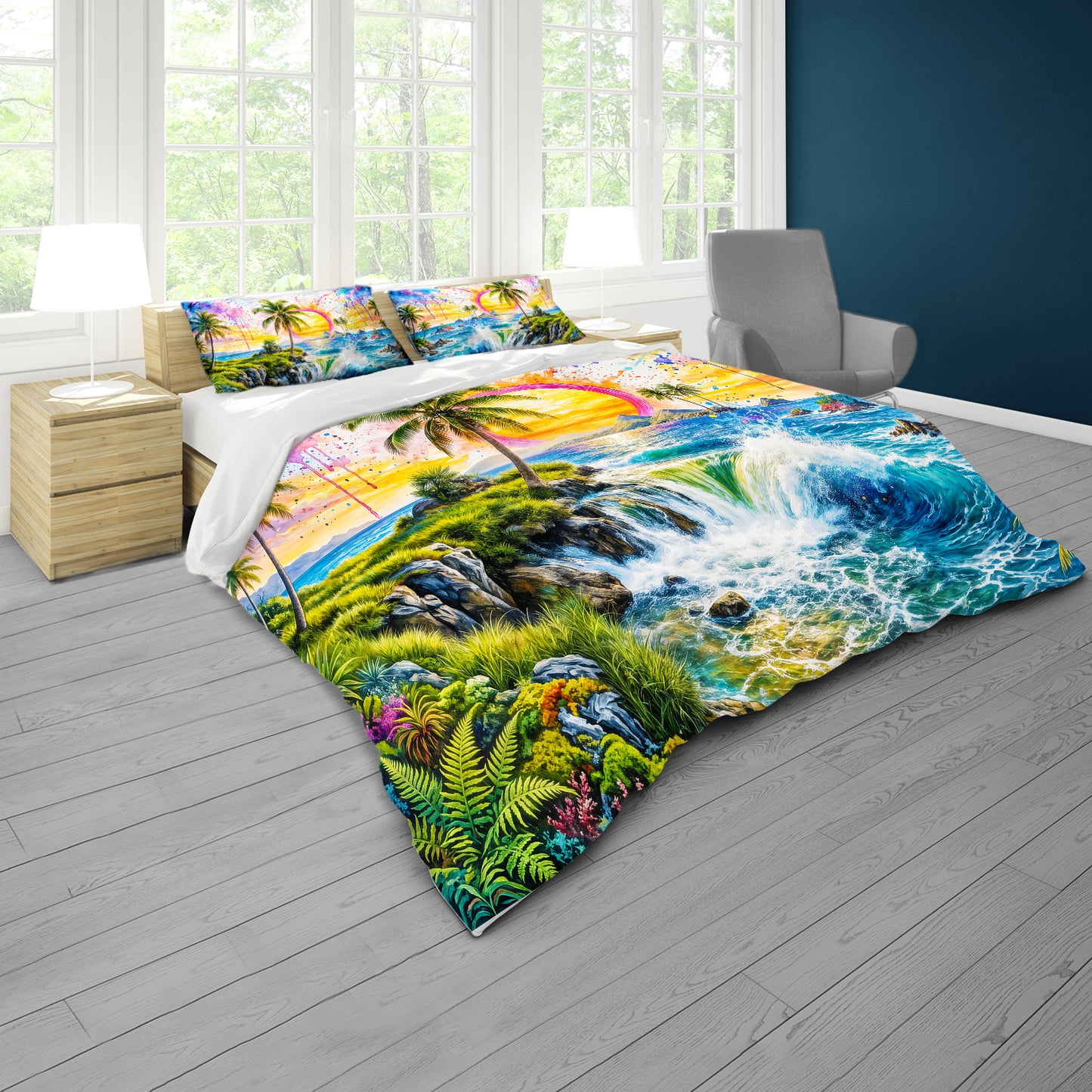 Watercolor Tropical Cascade Duvet Cover Set