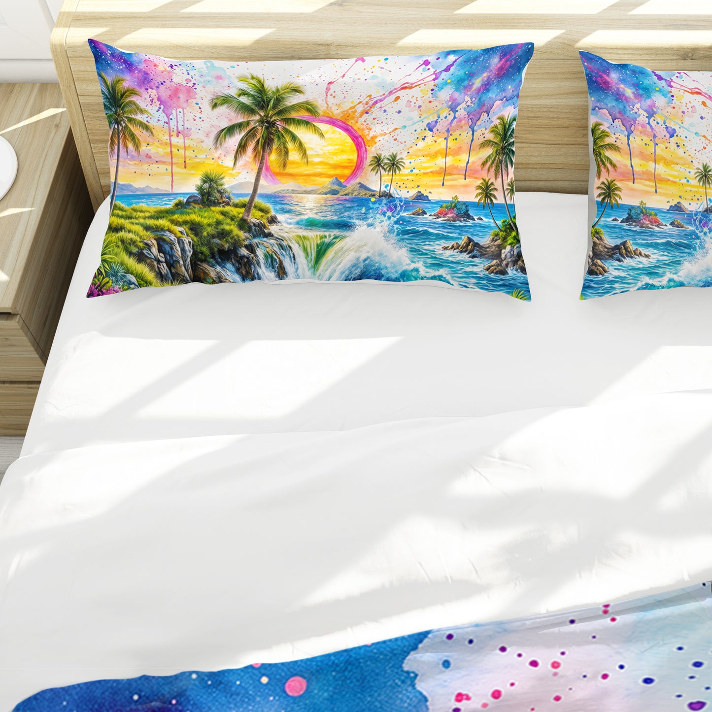 Watercolor Tropical Cascade Duvet Cover Set