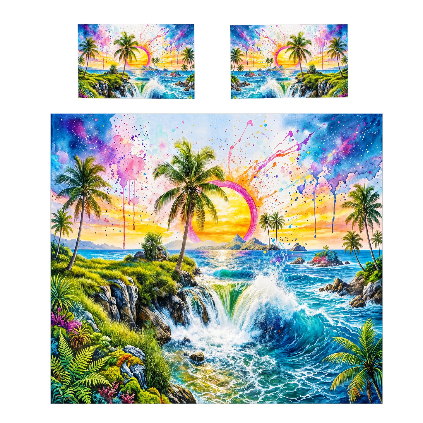 Watercolor Tropical Cascade Duvet Cover Set