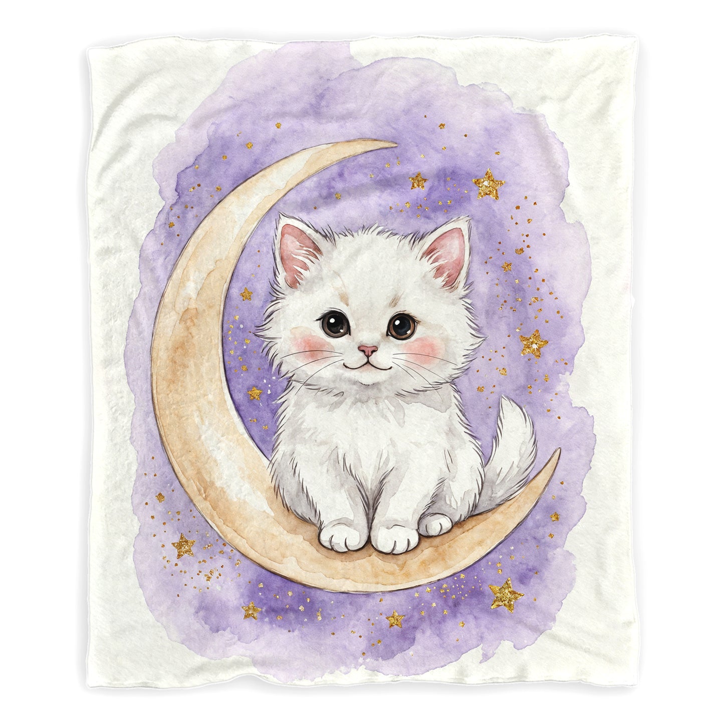 Watercolor White Kitten Baby Fleece Blanket