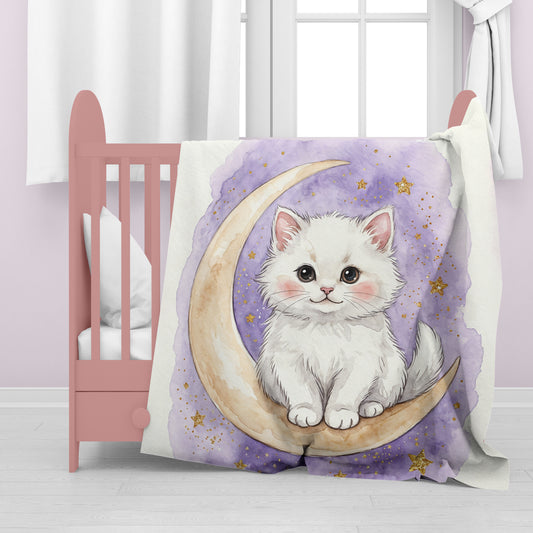 Watercolor White Kitten Baby Fleece Blanket