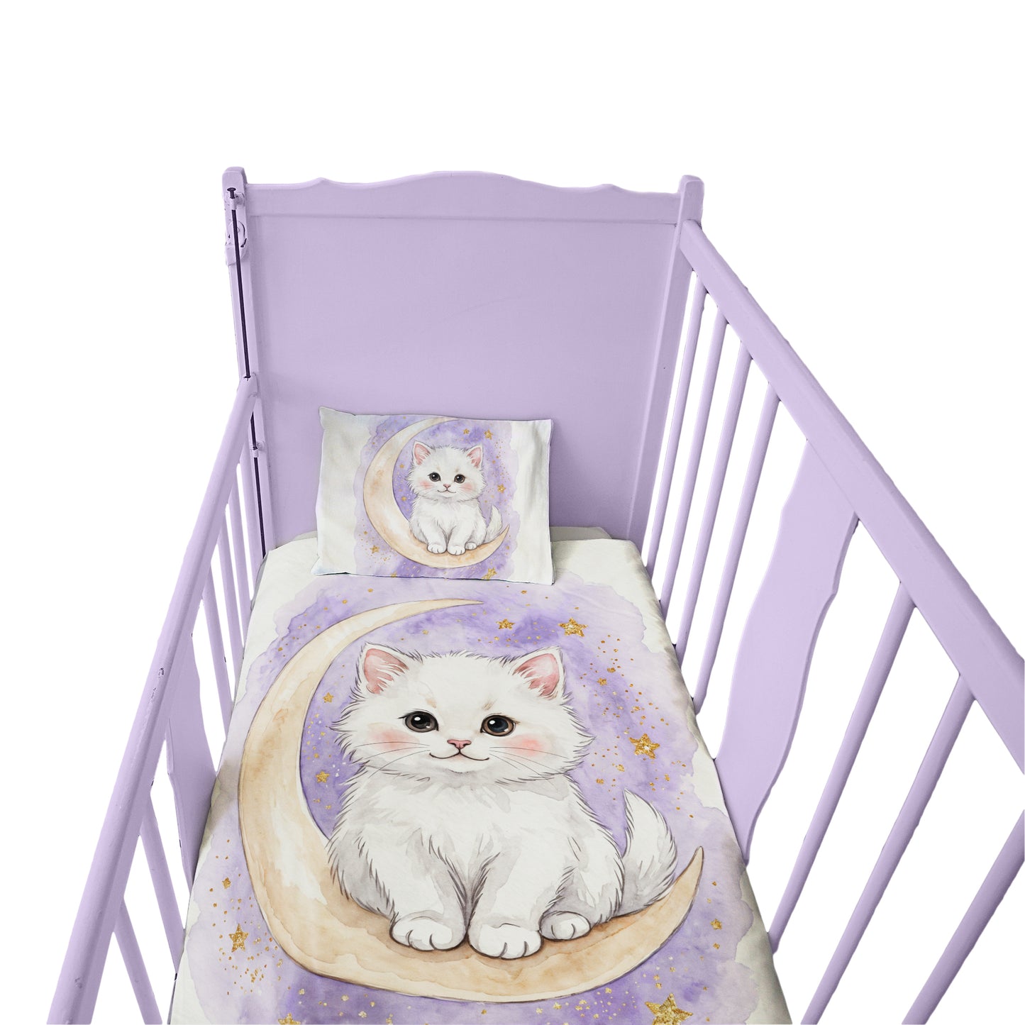 Watercolor White Kitten Cot Set