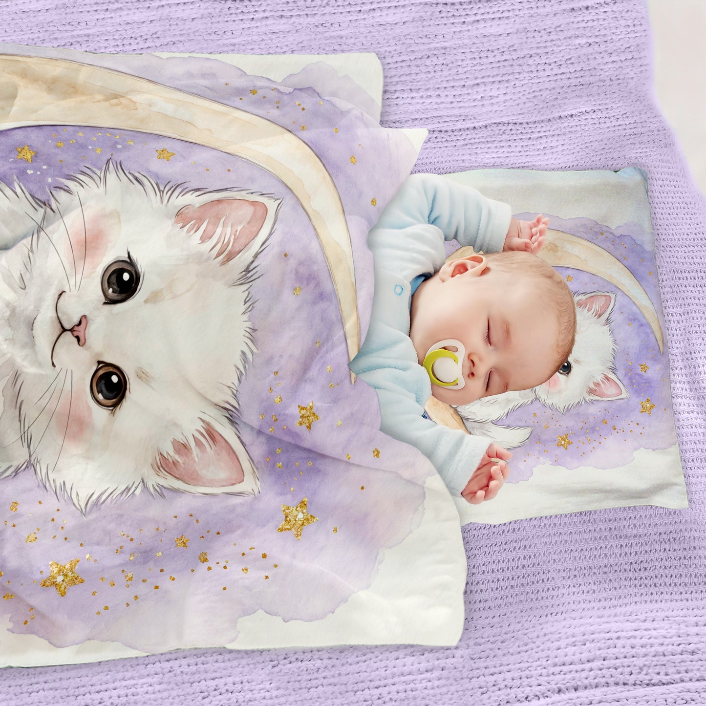 Watercolor White Kitten Cot Set
