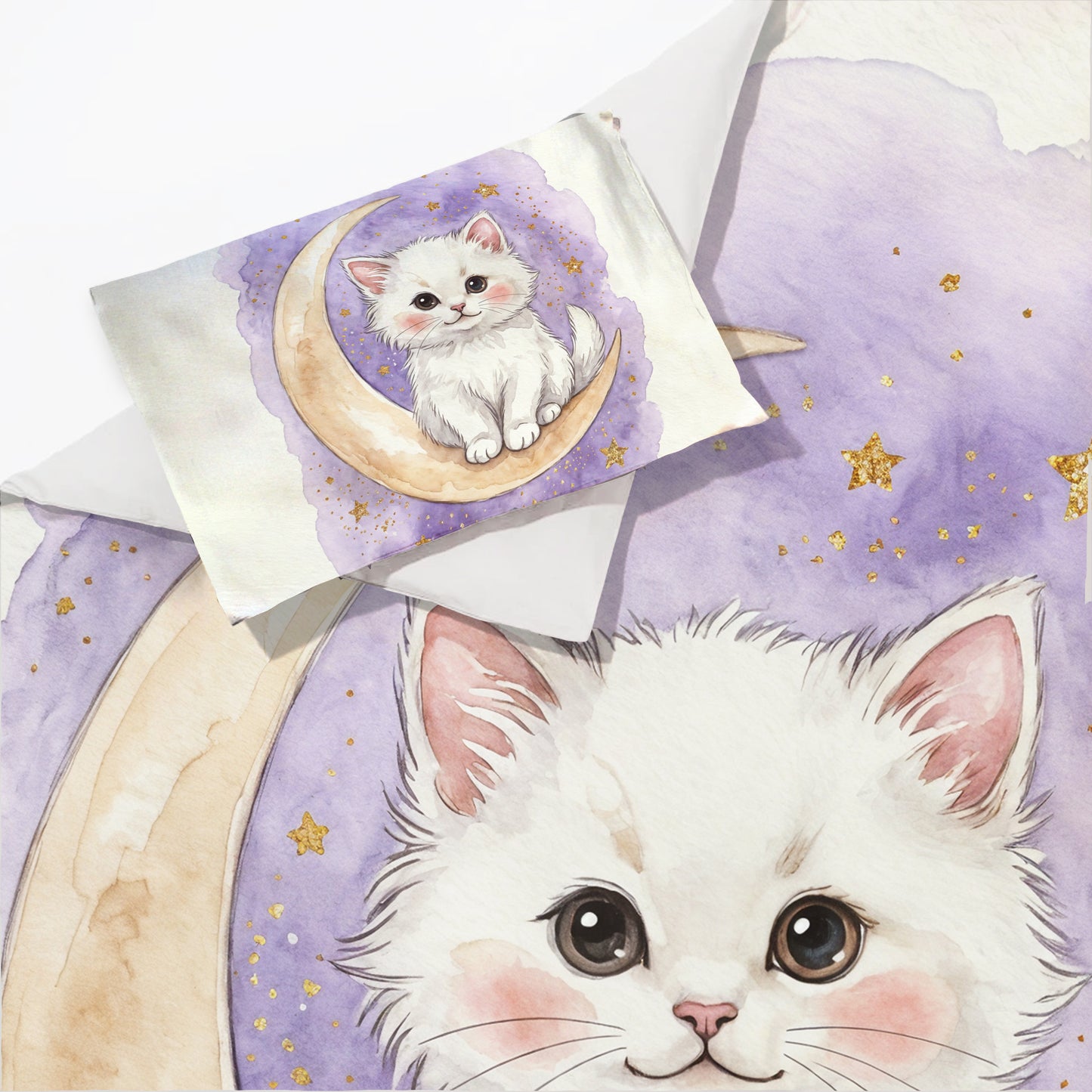 Watercolor White Kitten Cot Set