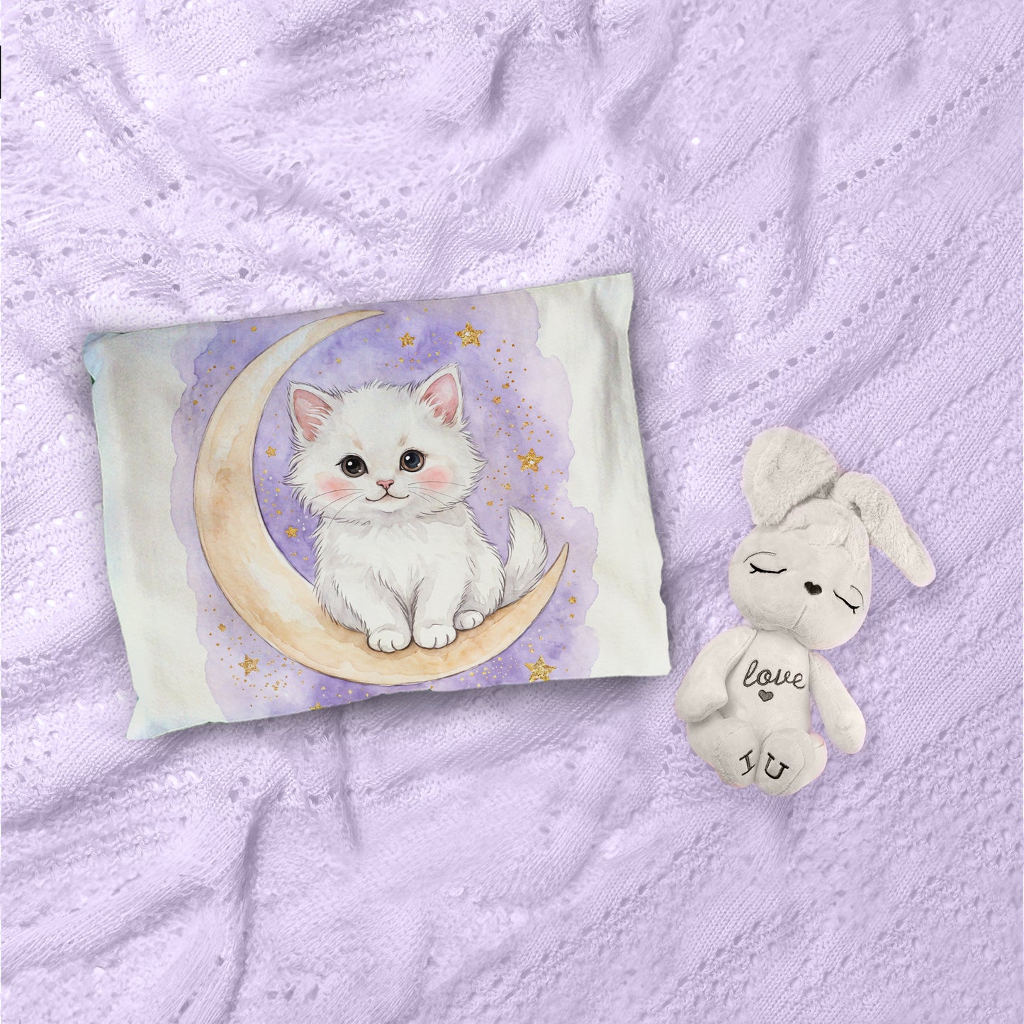 Watercolor White Kitten Cot Set