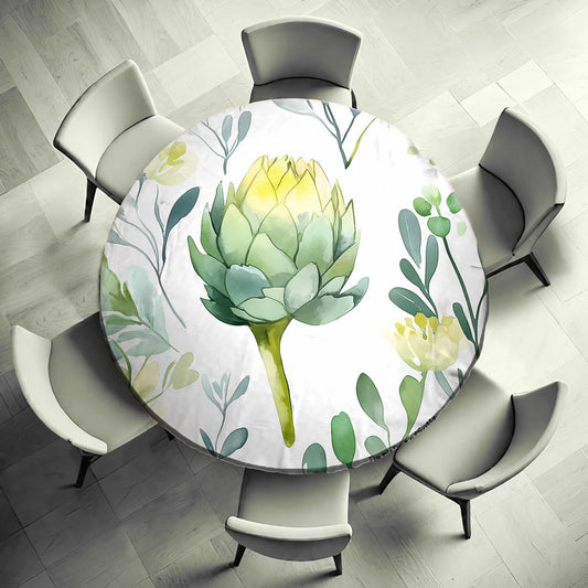 Watercolour Floral Artichokes Round Tablecloth by Wikus Schalkwyk