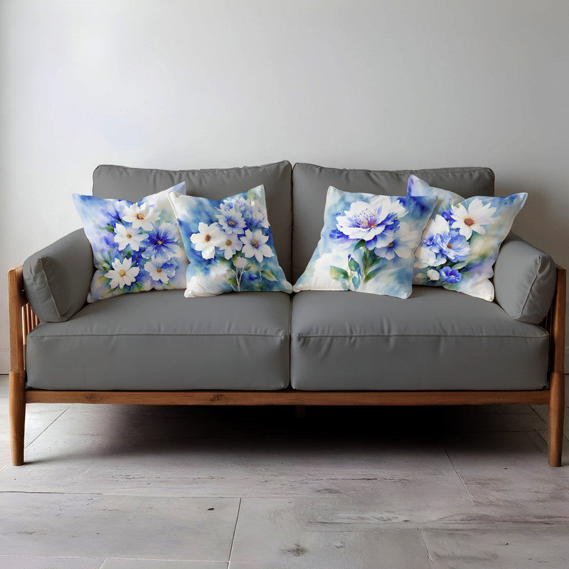 Watercolour White Flowers Luxury Scatter Covers Set of 4