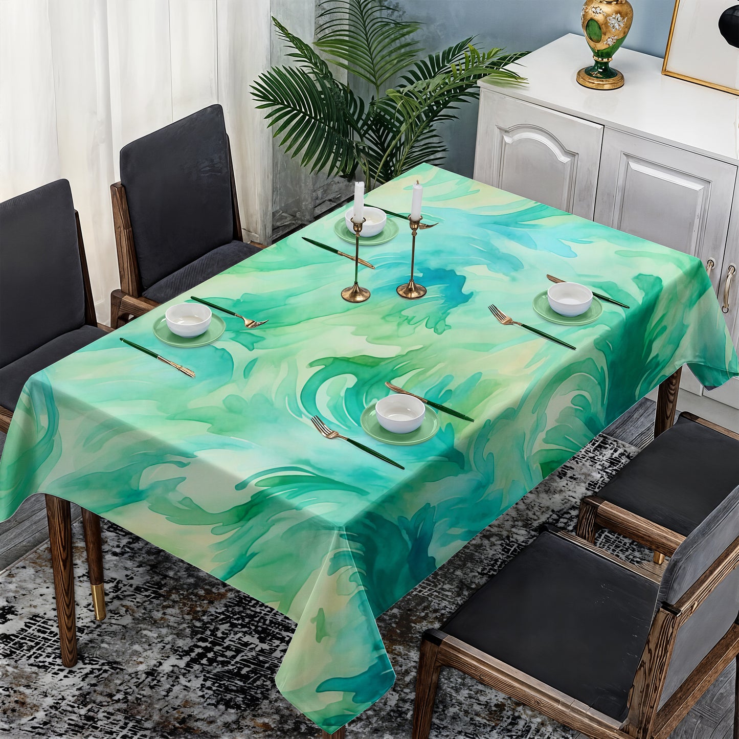 Watercolour Lime Rectangle Tablecloth