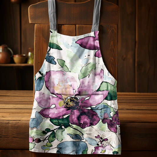 Watercolour Faded Florals Medium Length Apron By Mark Van Vuuren