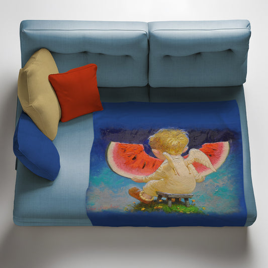 Watermelon Boy Angel Light Weight Fleece Blanket