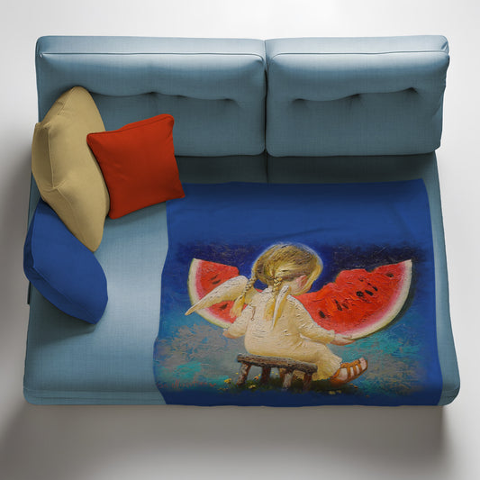 Watermelon Girl Angel Light Weight Fleece Blanket
