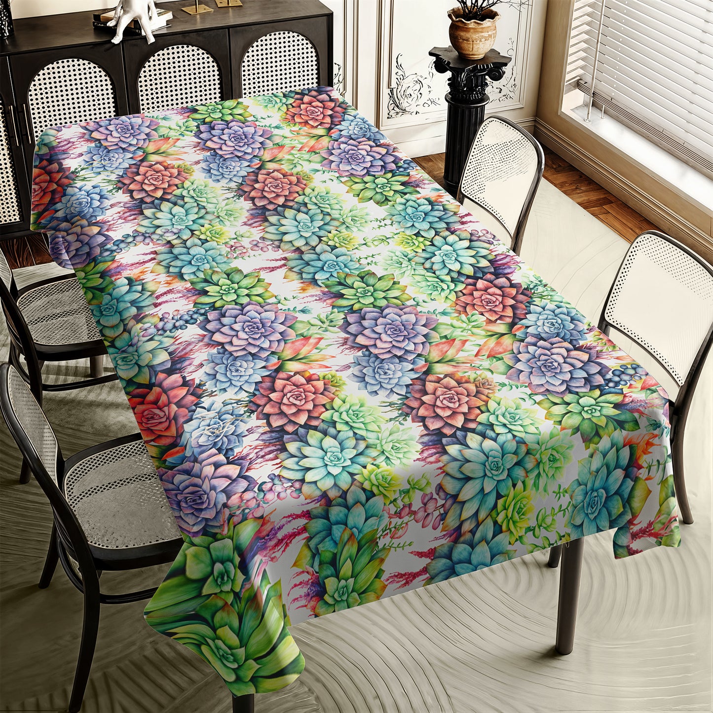 Waterpainted Succulent Rectangle Tablecloth