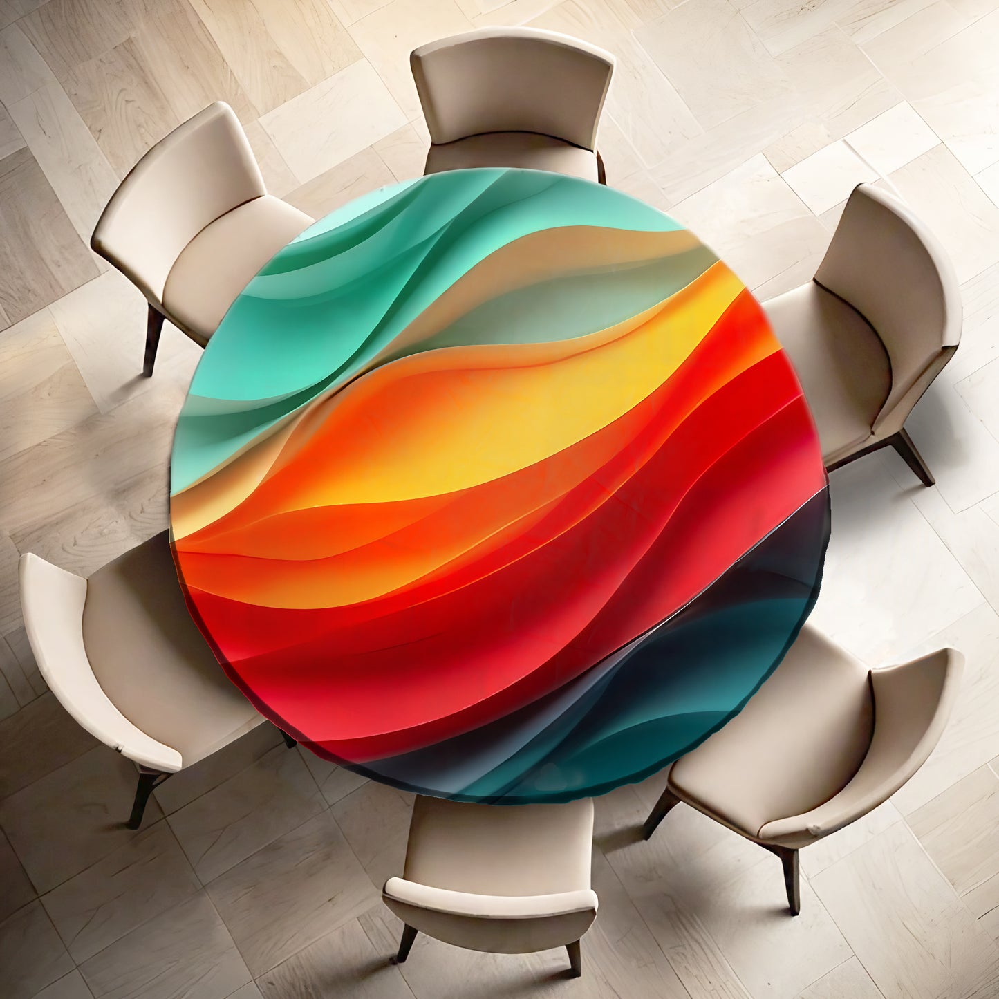 Waves Of Color Round Tablecloth