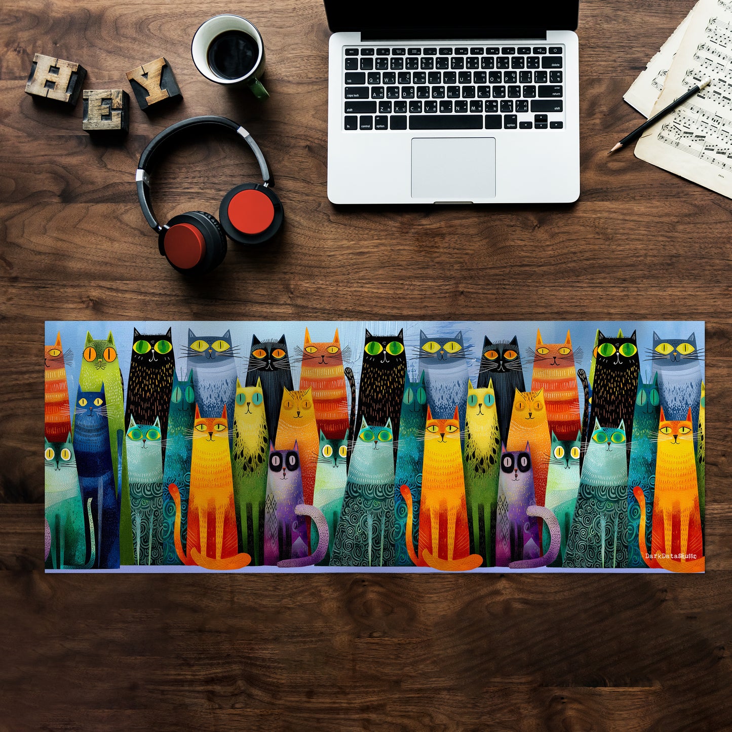 Whimsical Feline Spectrum Desk Pad by Wikus Schalkwyk