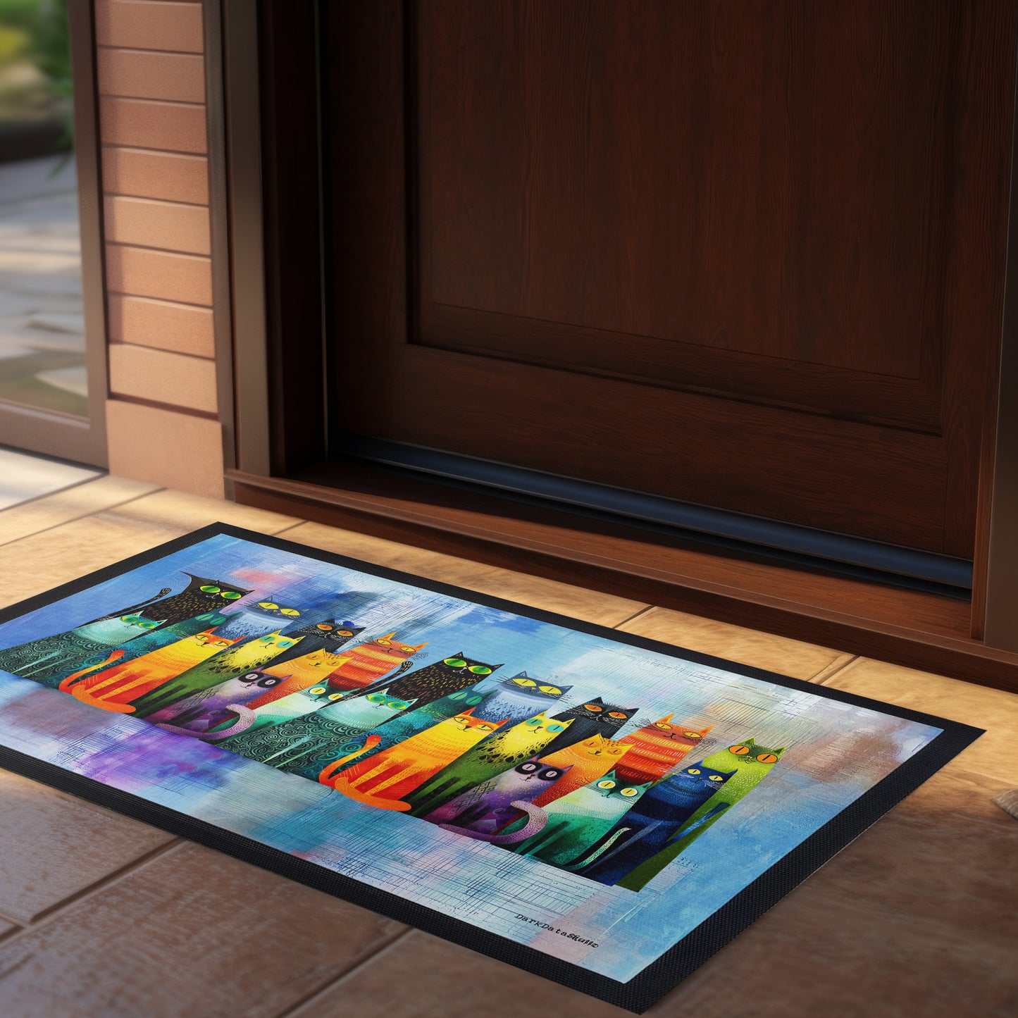Whimsical Feline Spectrum Door Mat by Wikus Schalkwyk