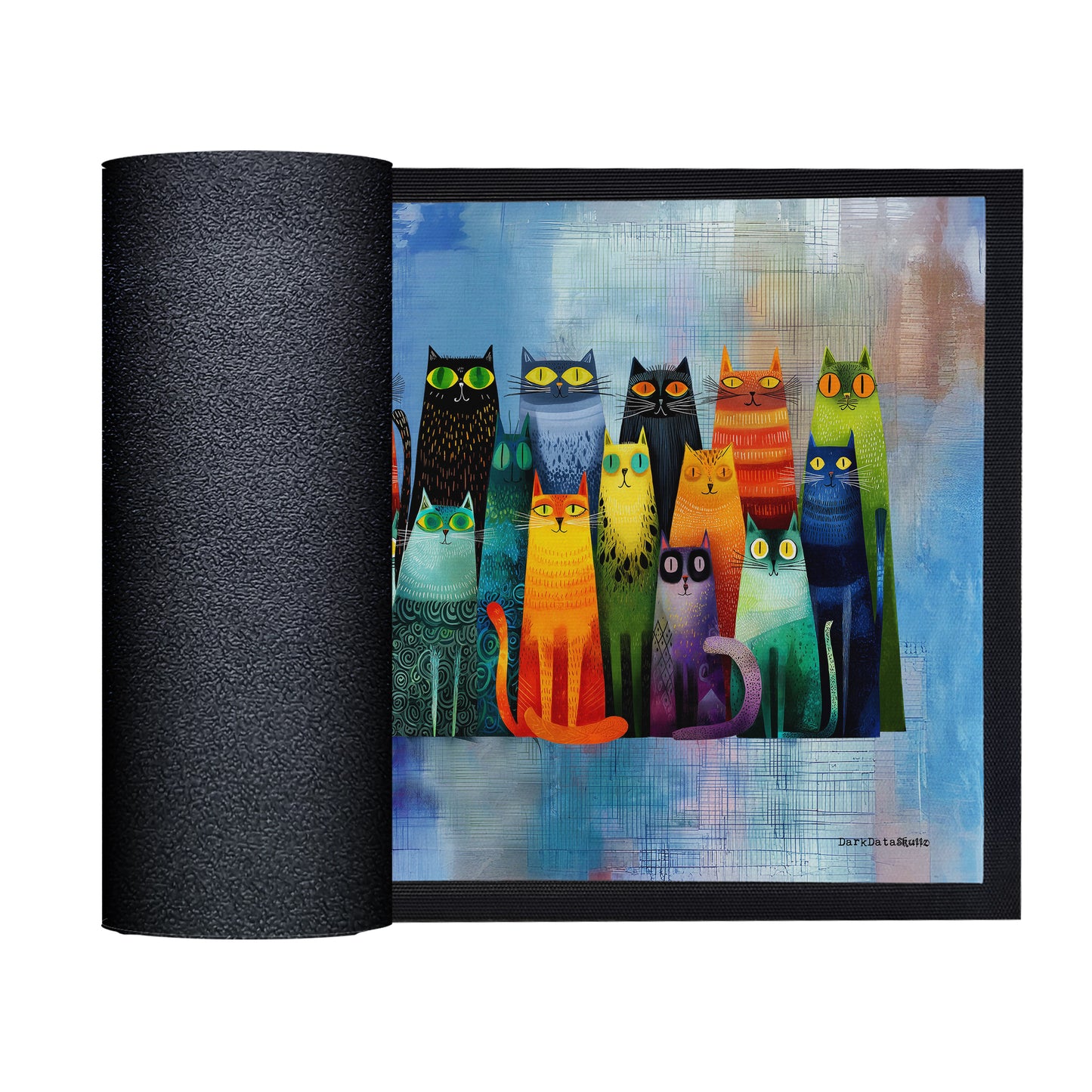 Whimsical Feline Spectrum Door Mat by Wikus Schalkwyk