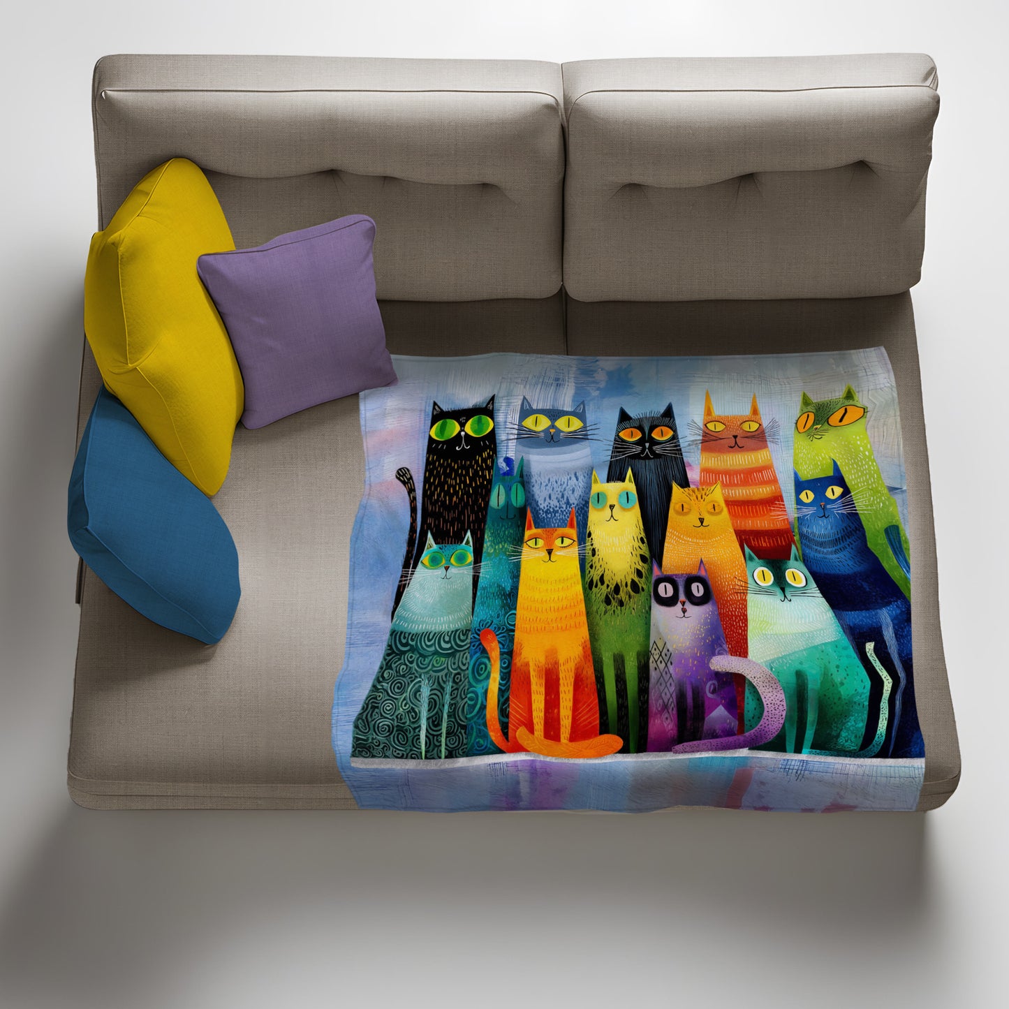 Whimsical Feline Spectrum Light Weight Fleece Blanket by Wikus Schalkwyk