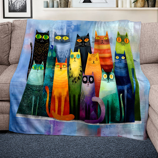 Whimsical Feline Spectrum Light Weight Fleece Blanket by Wikus Schalkwyk