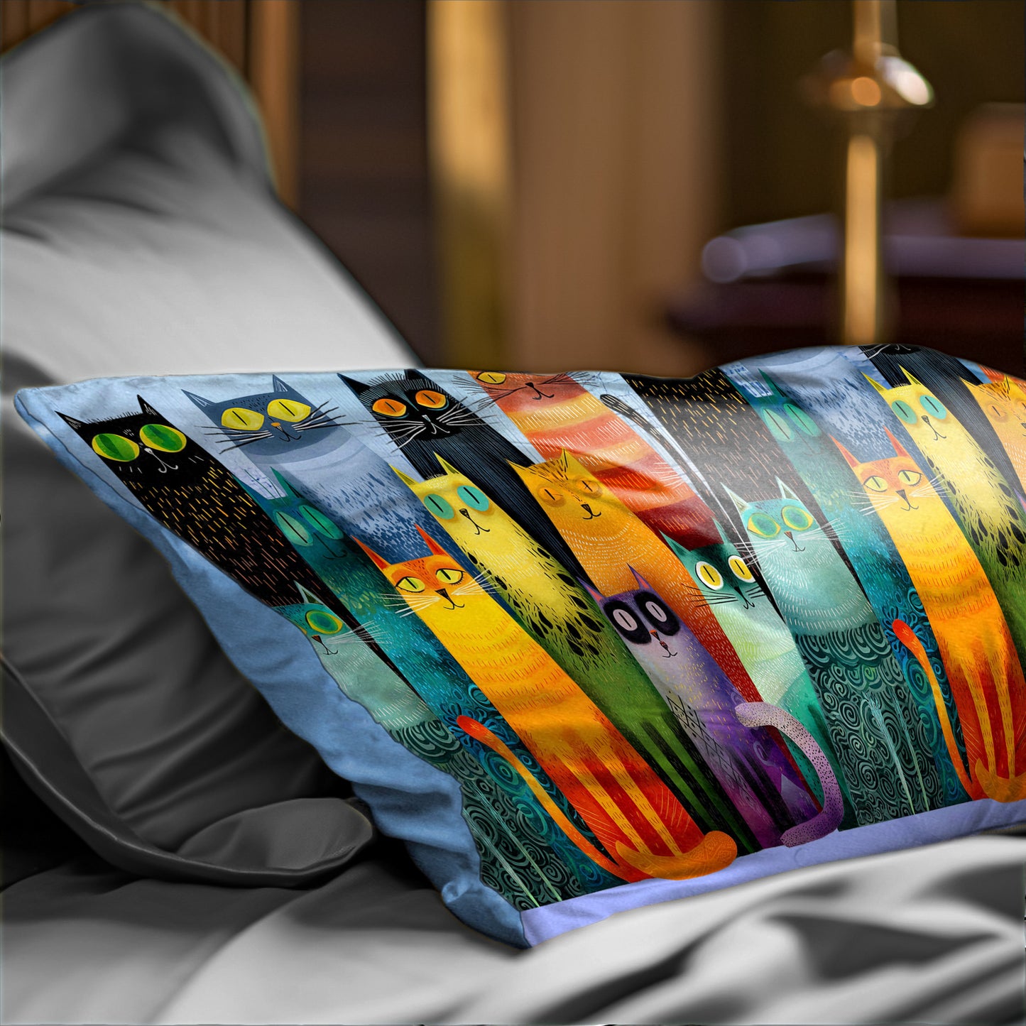 Whimsical Feline Spectrum Oblong Luxury Scatter by Wikus Schalkwyk