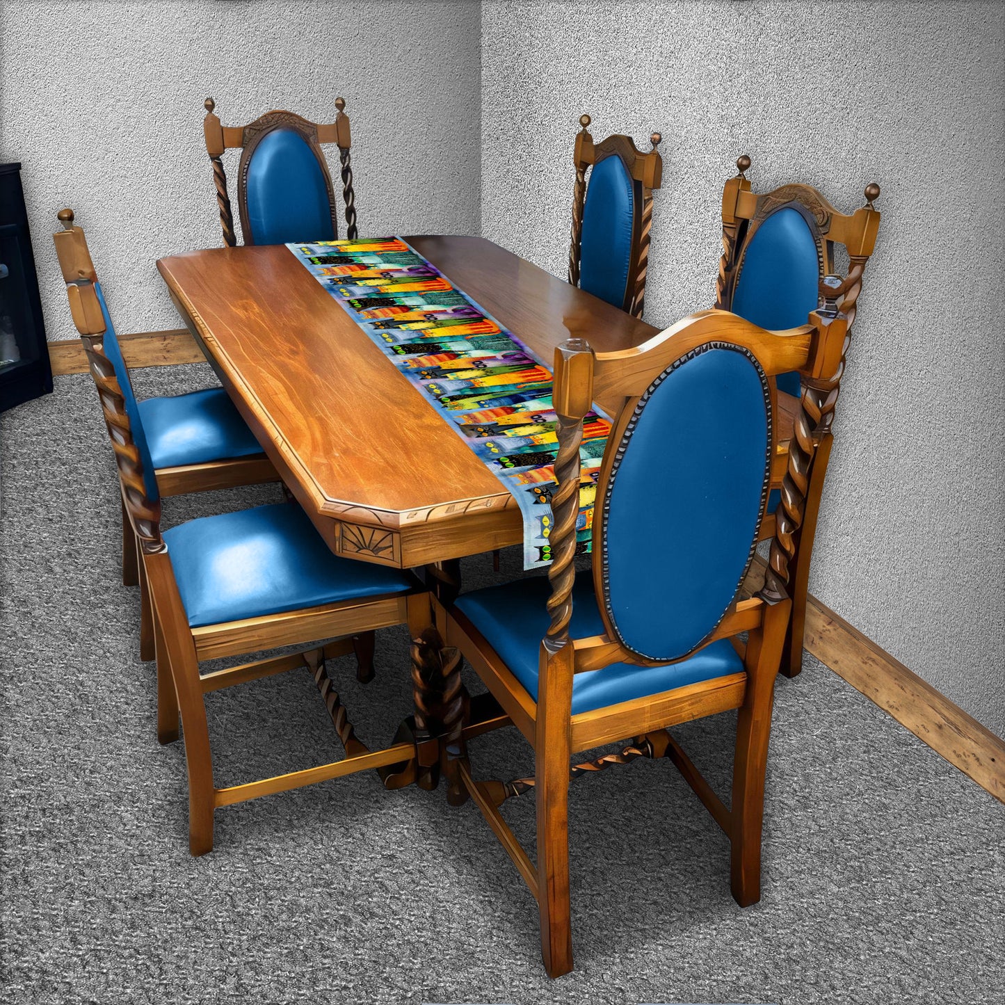 Whimsical Feline Spectrum Table Runner by Wikus Schalkwyk
