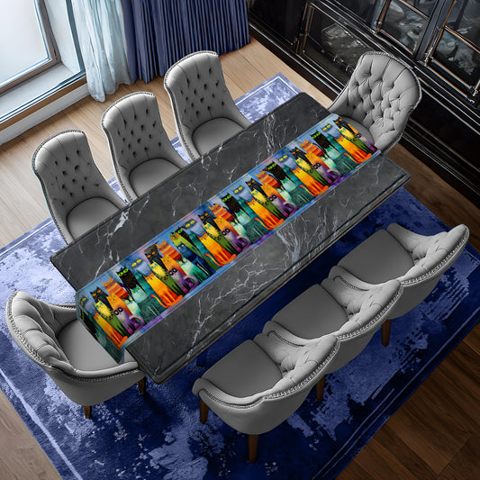 Whimsical Feline Spectrum Table Runner by Wikus Schalkwyk