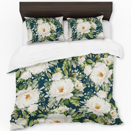 White Blooming Peony Bush Duvet Cover Set  By Mark Van Vuuren