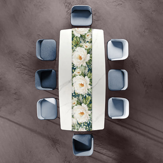White Blooming Peony Bush Table Runner  By Mark Van Vuuren