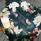 White Flowers on Dark Green Round Tablecloth by Mark van Vuuren