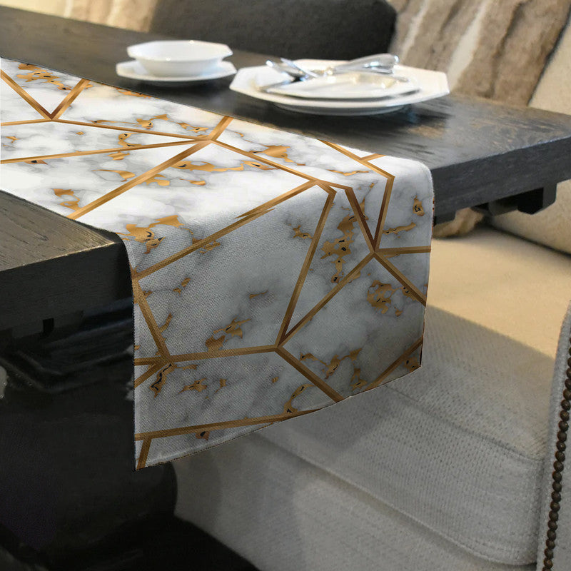 White Marble Abstract Table Runner