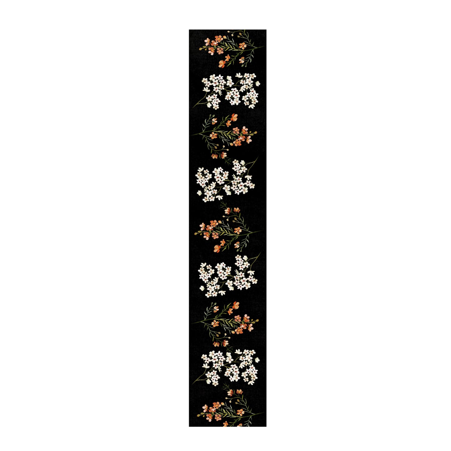 White And Peach Floral On Black Table Runner by Mark van Vuuren