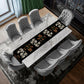 White And Peach Floral On Black Table Runner by Mark van Vuuren