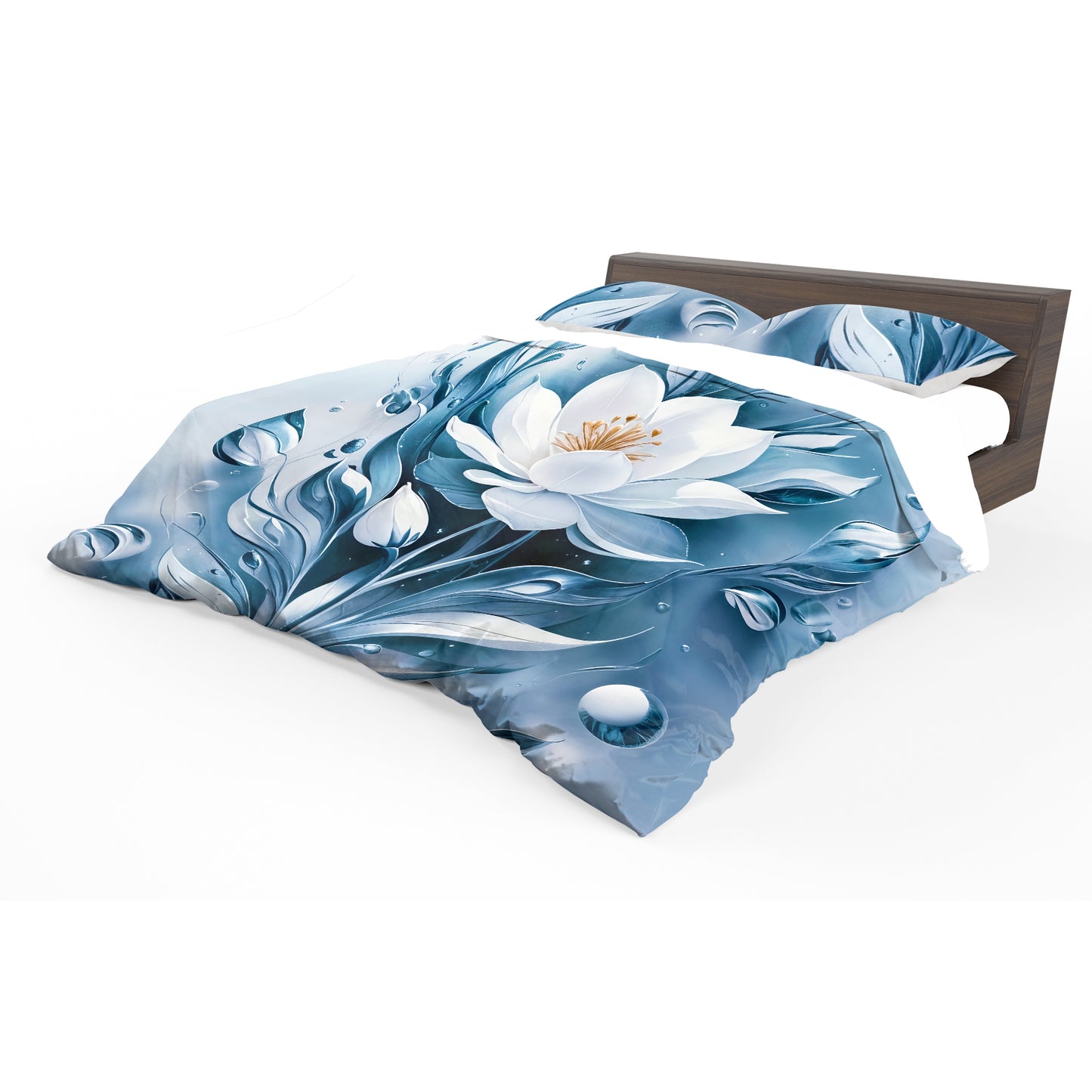 White Aqua Lotus Duvet Cover Set