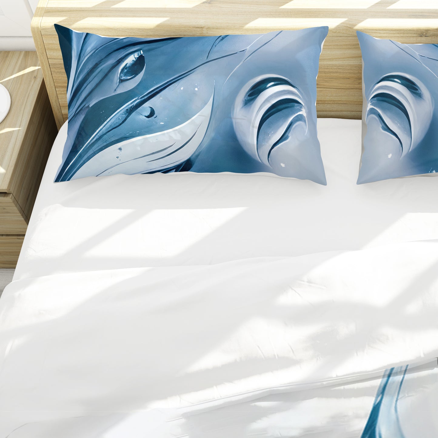 White Aqua Lotus Duvet Cover Set
