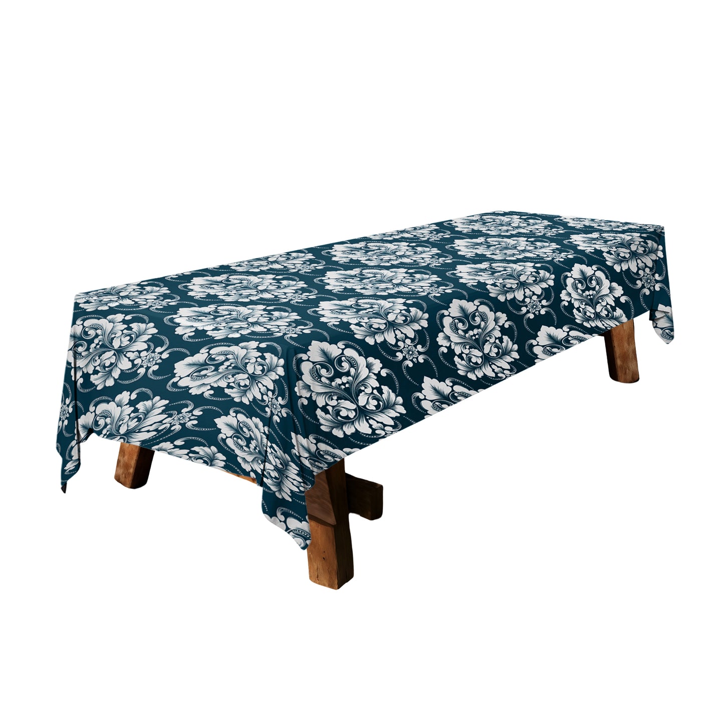 White Baroque Pattern on Deep Green 3m Rectangle Tablecloth