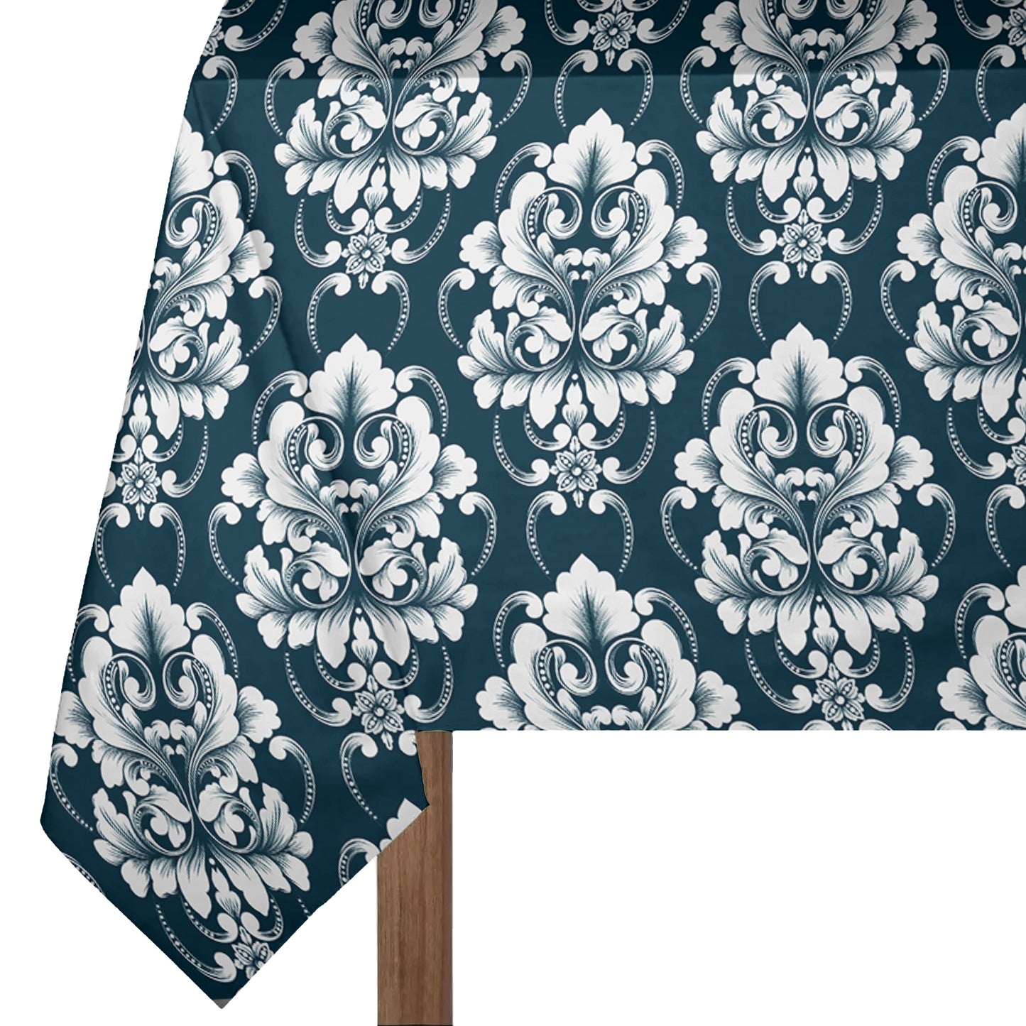 White Baroque Pattern on Deep Green 3m Rectangle Tablecloth