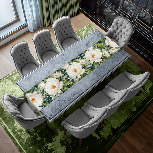 White Blooming Peony Bush Table Runner By Mark Van Vuuren