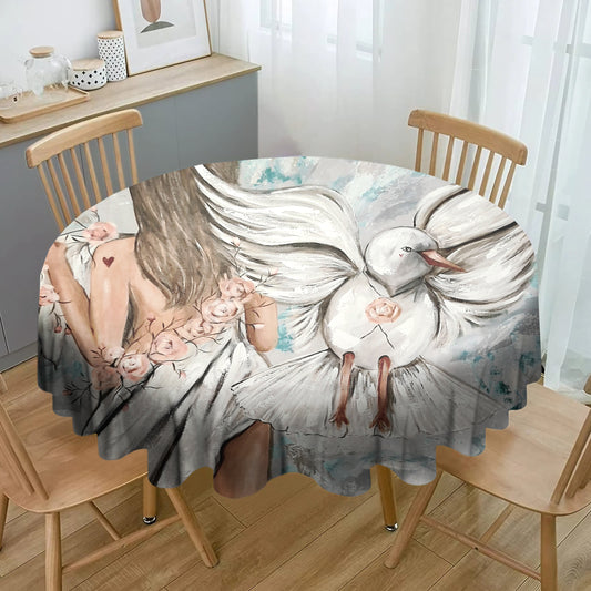 White Dove Lady Round Tablecloth By Lanie Wolvaardt