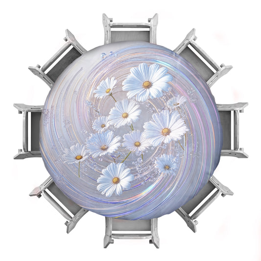 White Floral 2,3m Round Tablecloth