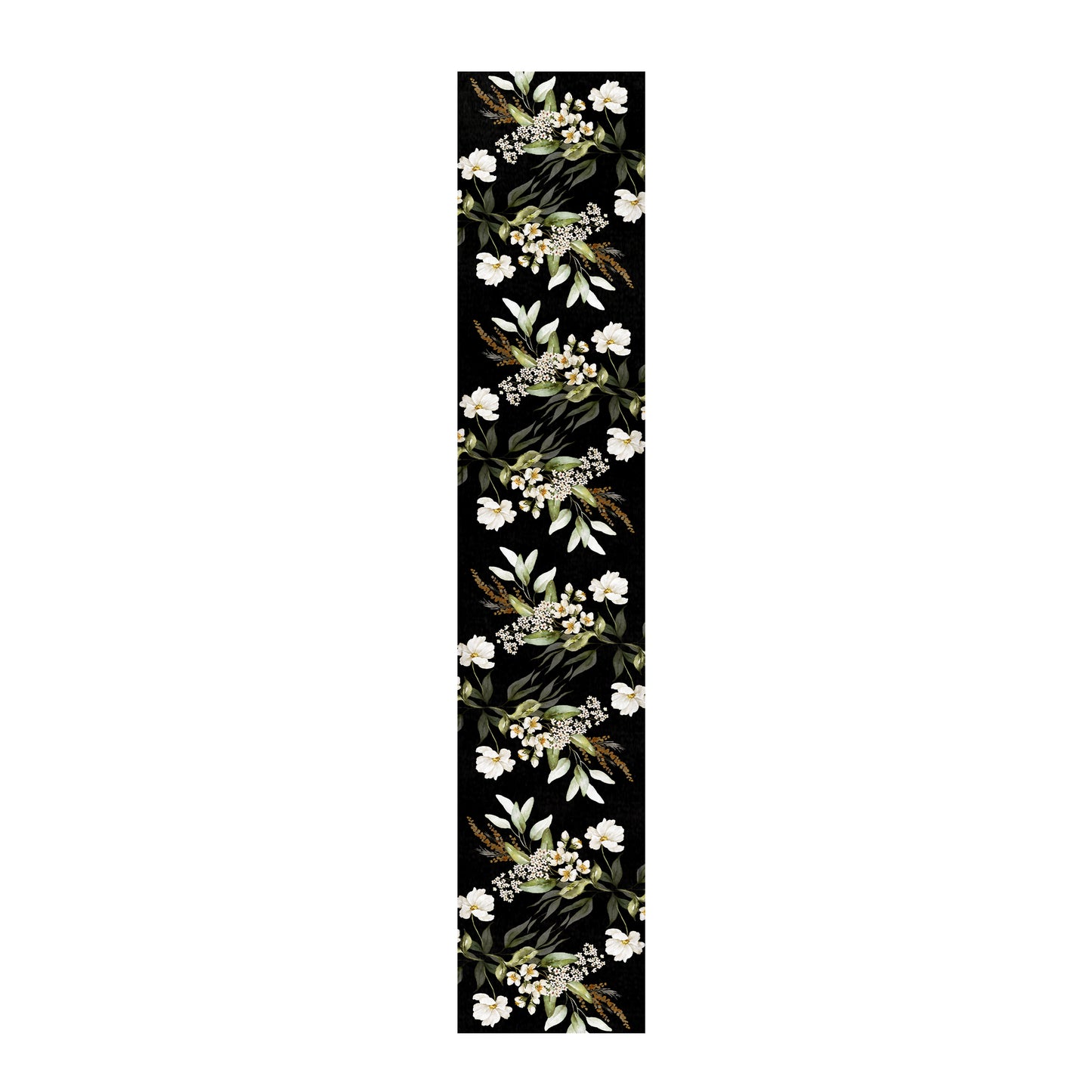 White Floral On Black Table Runner by Mark van Vuuren