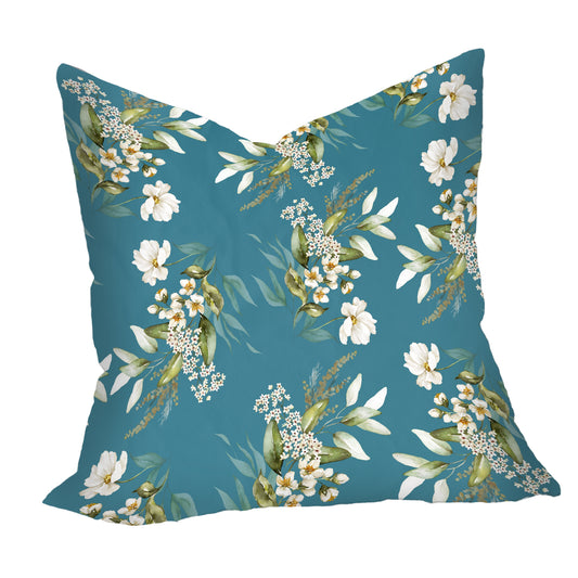 White Floral On Teal Blue Luxury Scatter by Mark van Vuuren