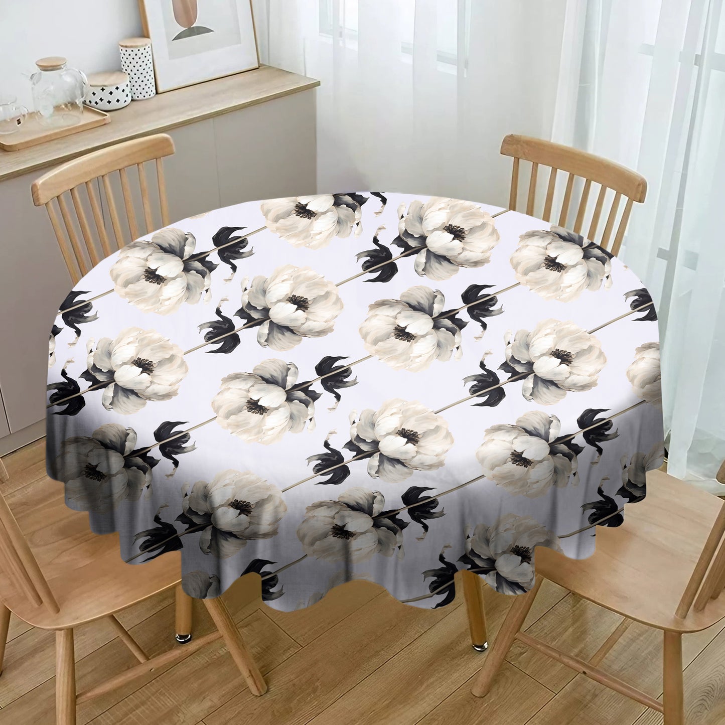 White Floral Vines By Mark Van Vuuren Round Tablecloth