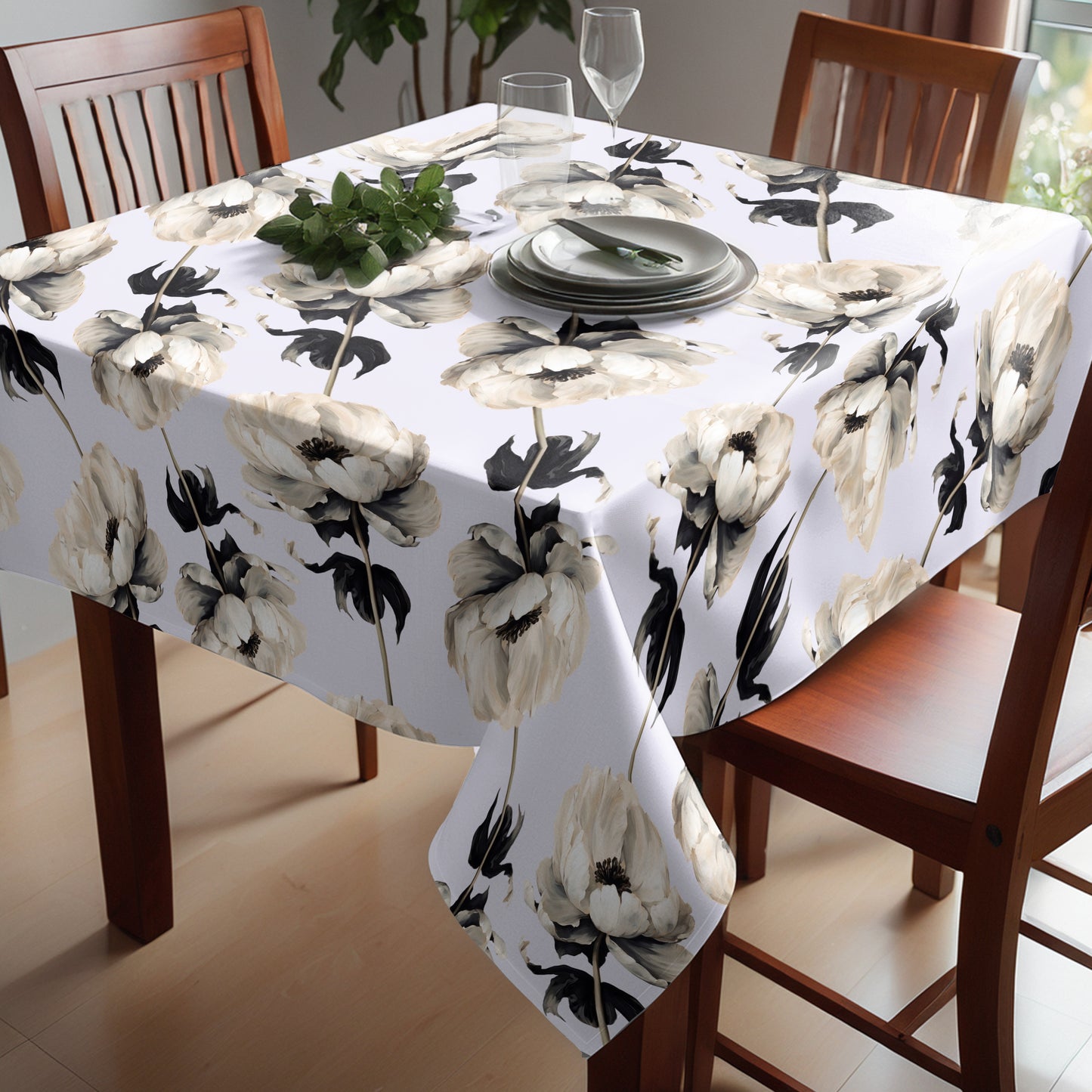 White Floral Vines By Mark Van Vuuren Square Tablecloth
