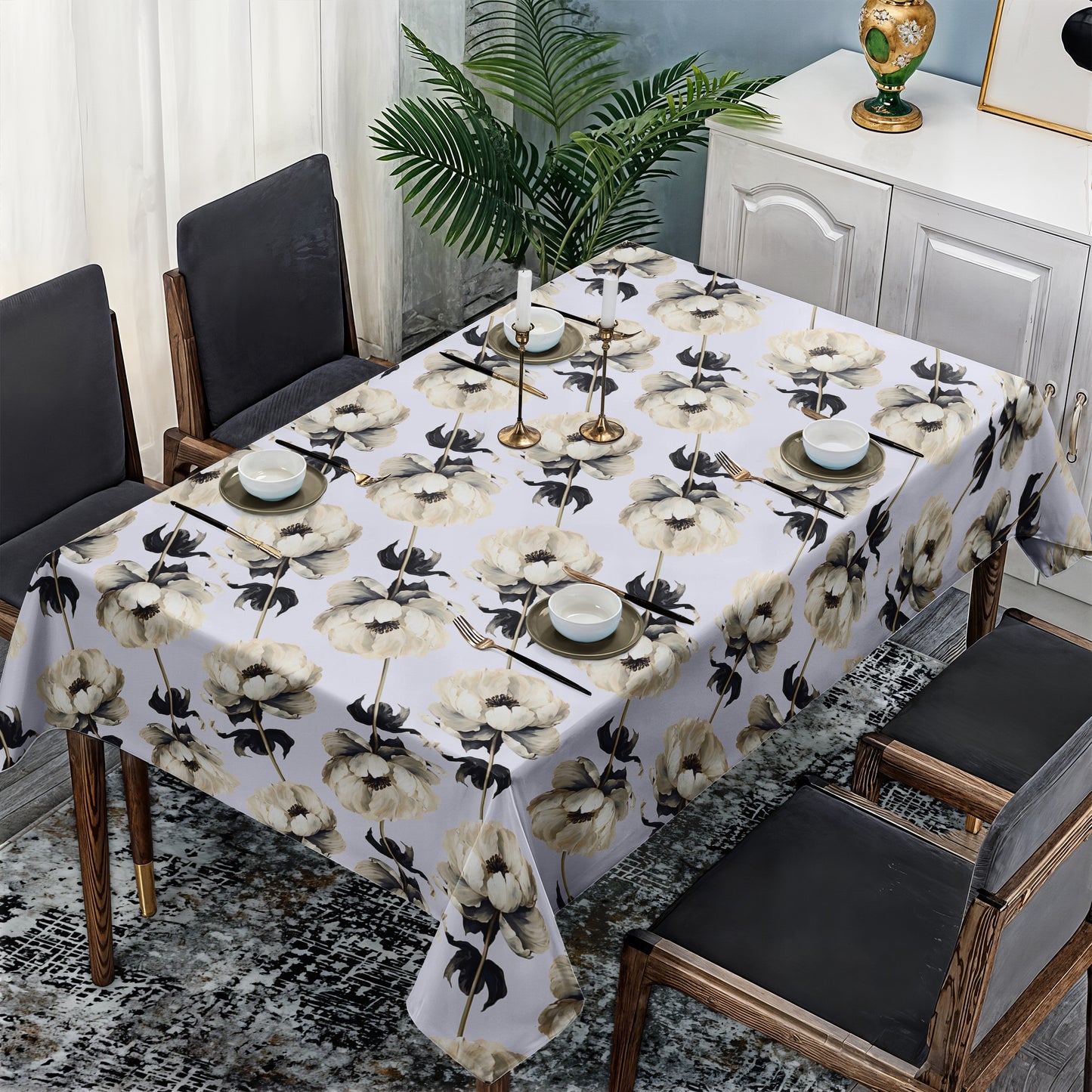 White Floral Vines Rectangle Tablecloth By Mark Van Vuuren