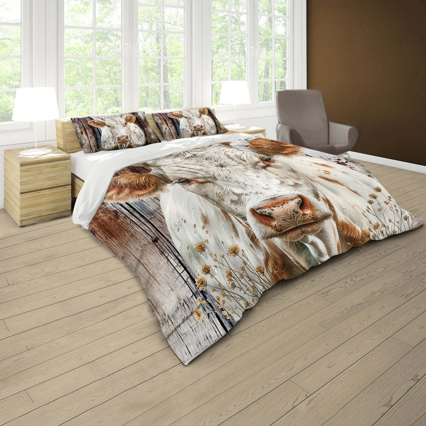 White Horn Cow Duvet Cover Set by Mark van Vuuren
