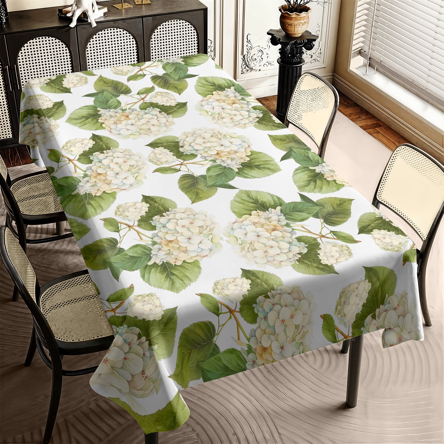 White Hydrangeas Rectangle Tablecloth by Mark van Vuuren