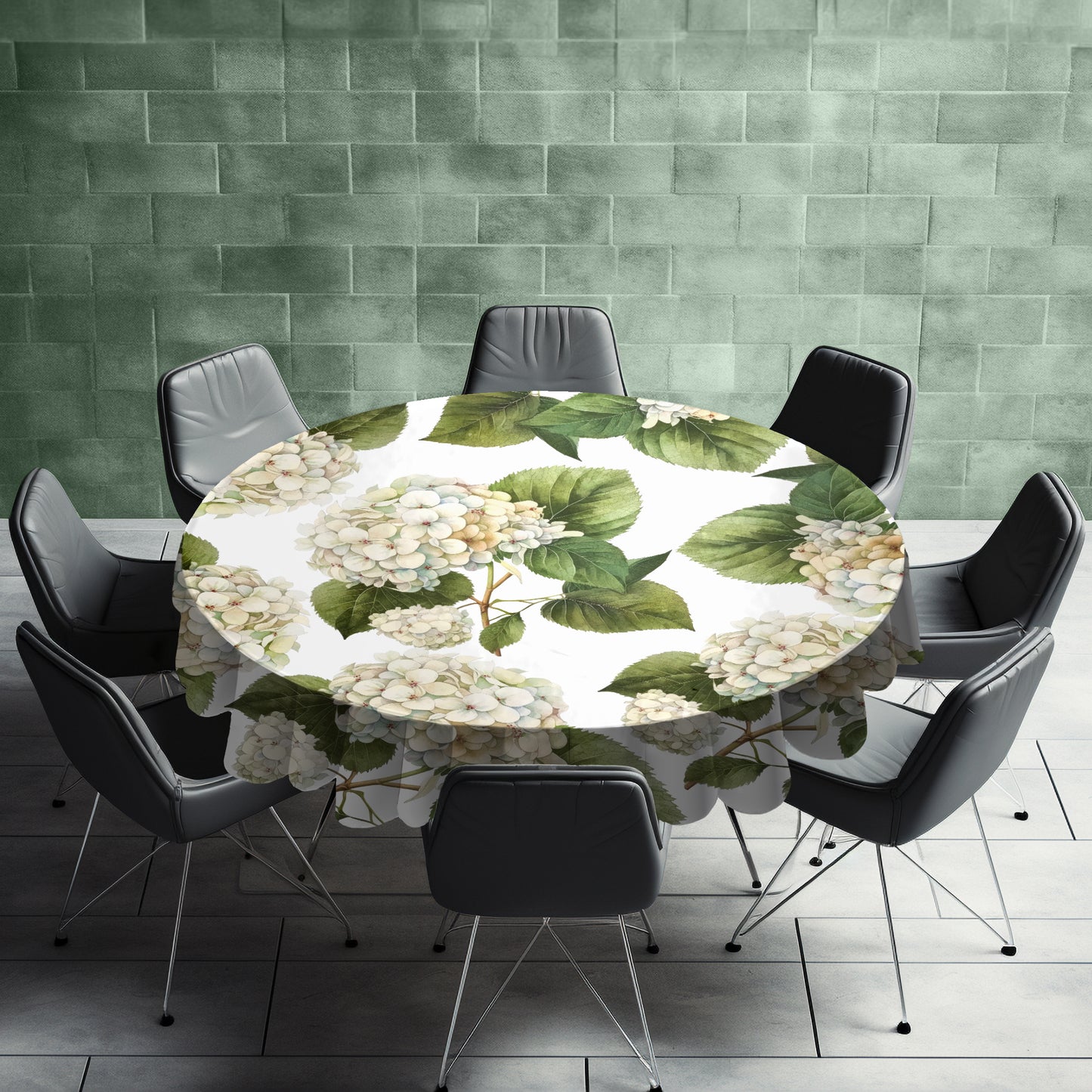 White Hydrangeas Round Tablecloth by Mark van Vuuren